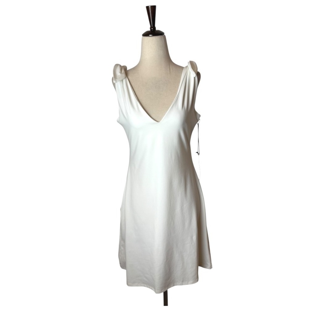 Susana Monaco Dress Women Large White Sugar Tie Strap V Neck Mini Party NWT
